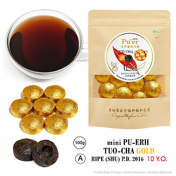 Puer mini TUO-CHA GOLD (Shu) A 10Y.O., 100g Puer tēja
