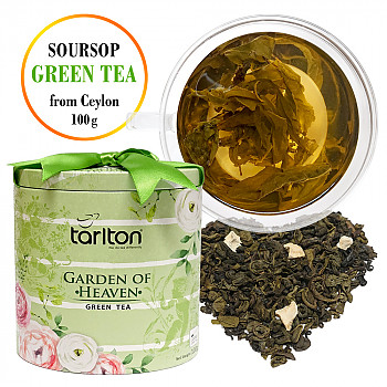 "GARDEN OF HEAVEN" Ceilonas lielo lapu zaļā tēja ar Soursopa augļu gabaliņiem, 100g Zaļā tēja