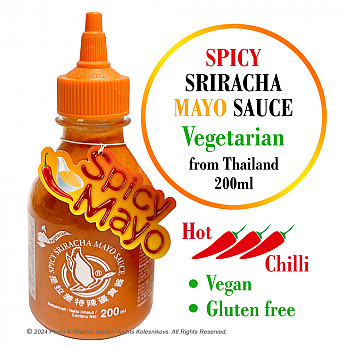 Sriracha Vegetarian Spice HOT Chilli Mayo sayce, Veģetārā Pikantā Srirača asā čili mērce ar Majonēzi, 200ml Mērce