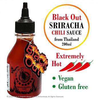 Sriracha Extreem Hot Black Out - ekstremāli asā čili mērce, 200ml. Mērce