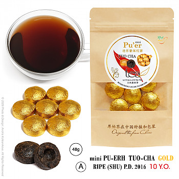 Puer mini TUO-CHA GOLD (Shu) A 10Y.O., 48g Puer tēja