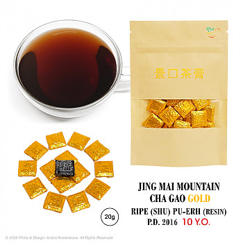 Puer tēja (sveķi) CHA GAO GOLD Jing Mai Mountain (Ripe, Shu), (Puer Resin), 10Y.O., 20g Puer tēja