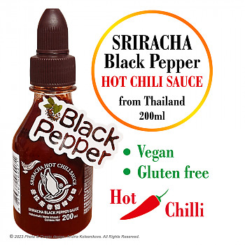 Sriracha HOT Chilli sauce with Black Peper, Srirača asā Čilli mērce ar Melniem Pipariem, 200ml. Mērce